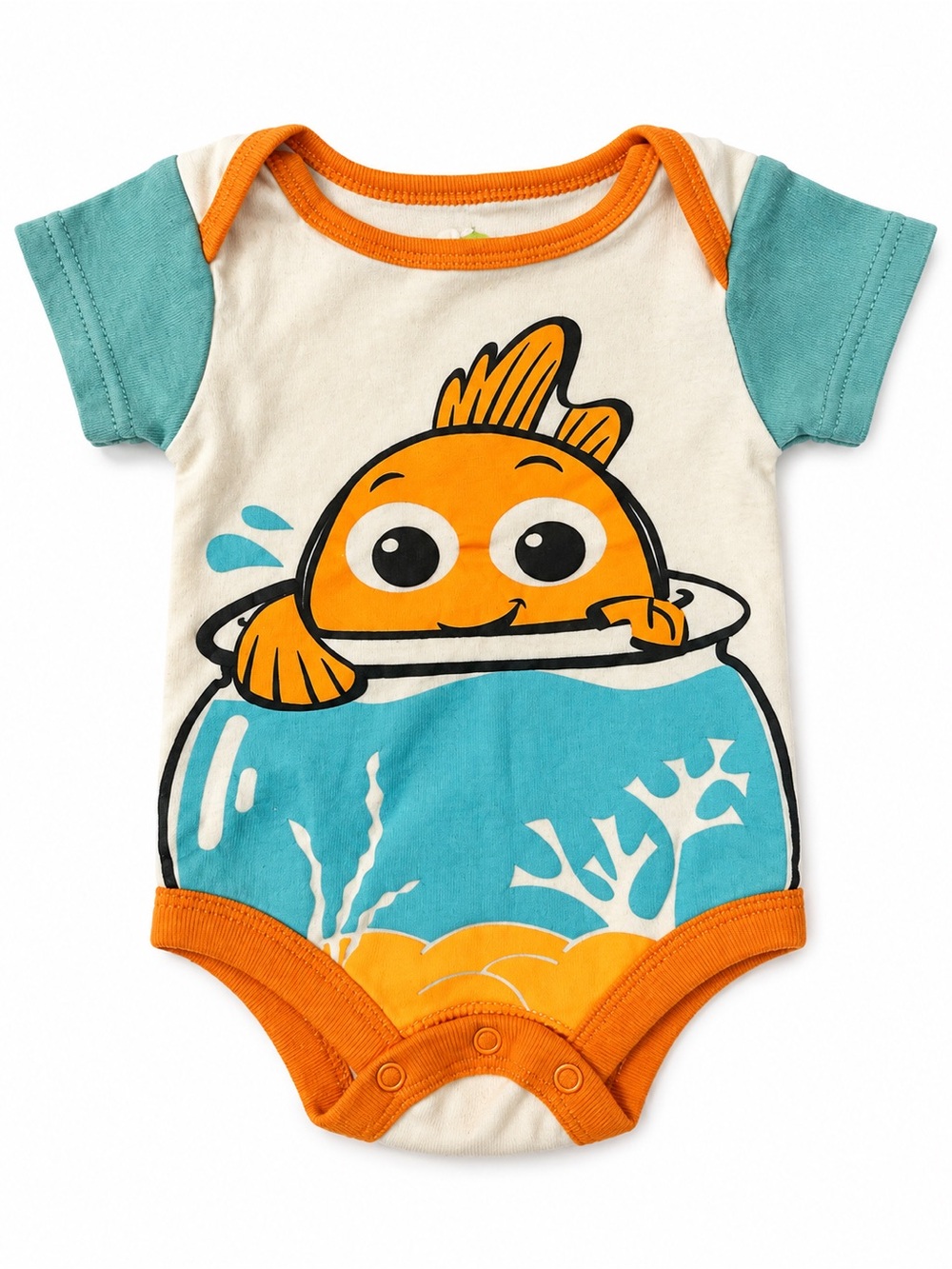 Disney Orange & Teal Fish Graphic One-Piece Bodysuit